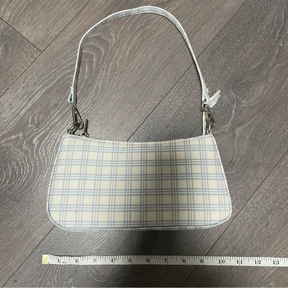 Handbags - Plaid Shoulder Bag in Cream and Blue